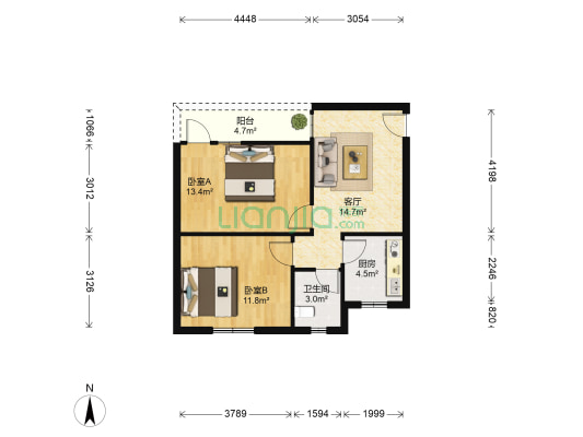 民警宿舍 2室1厅1卫 63平方