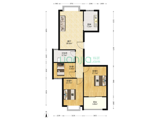 德汇公馆 3室1厅1卫 114平方
