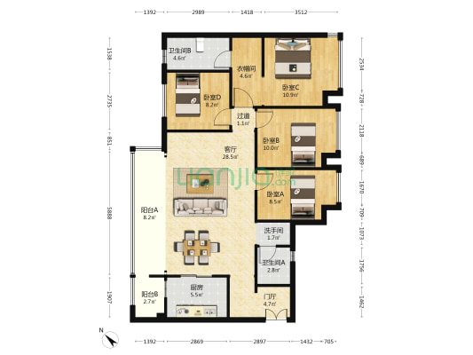 新城林屿溪 4室1厅3卫 128平方