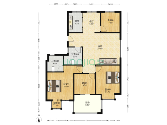金樽名邸 4室2厅2卫 156平方