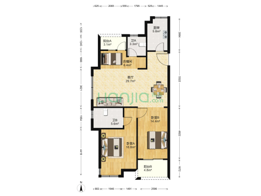 万城雅园 2室1厅2卫 109平方