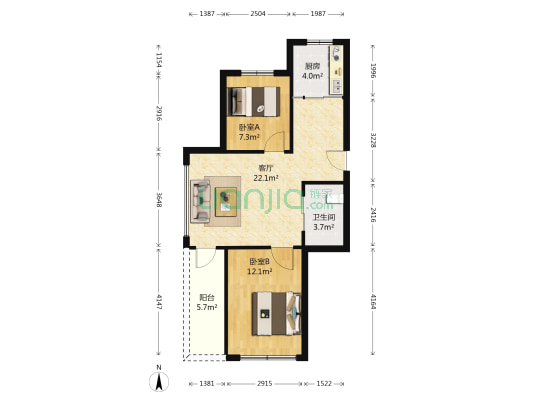 盛通家园 2室1厅1卫 66平方
