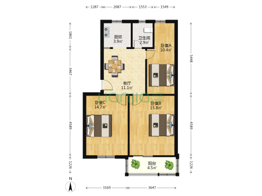 清溪路1号 3室1厅1卫 76平方