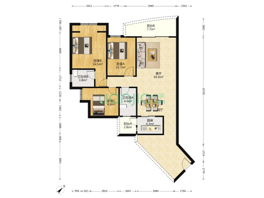 华润御苑 3室1厅2卫 119平方