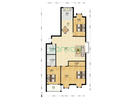 沁乐园 3室2厅2卫 164平方