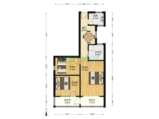 镇宁路405弄 3室1厅1卫 66平方