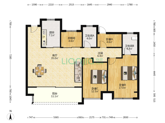 建发尚虞院 3室1厅2卫 140平方