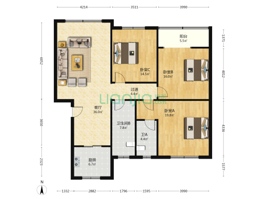 蒙泰新村 3室1厅2卫 143平方