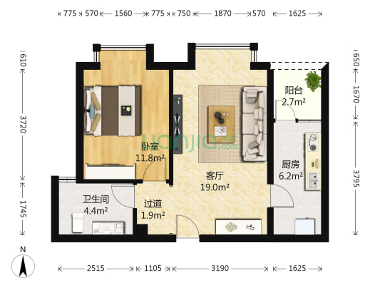 金隅大成西溪里一期 1室1厅1卫 61平方
