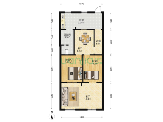 原建工医院住宅小区 2室2厅1卫 57平方