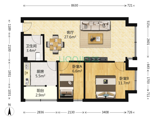 阳光小筑 2室1厅1卫 69平方