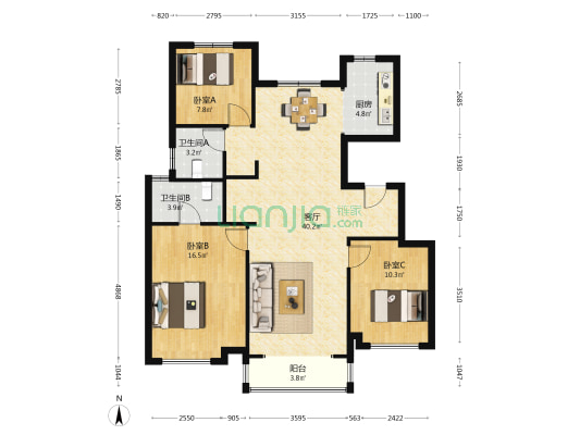 天津宝坻吾悦广场 3室1厅2卫 120平方