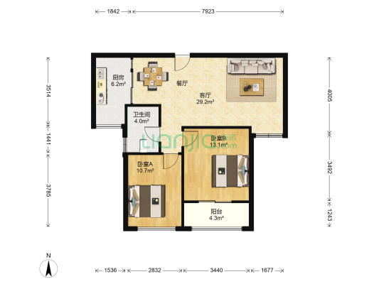 绿地之窗国际花都二期 2室1厅1卫 86平方