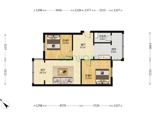 抚琴东北路2号 2室2厅1卫 71平方