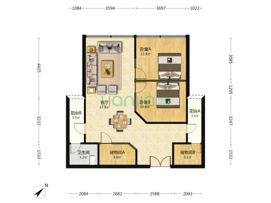 骏豪国际 2室1厅1卫 47平方