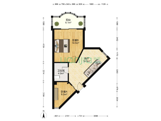 永升彩虹花园 2室1厅1卫 52平方