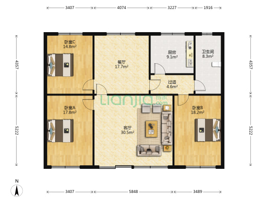 恒山东路 3室2厅1卫 140平方