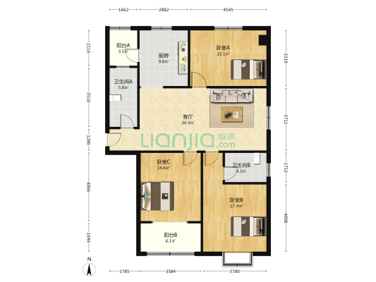 明珠大厦 3室1厅2卫 143平方