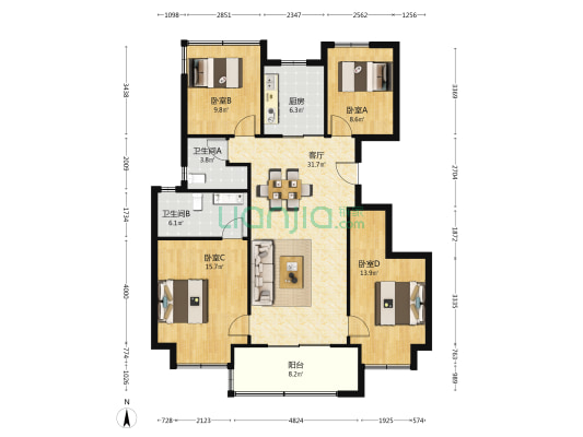 万象天地九悦西区 4室1厅2卫 124平方