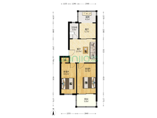 仁和一街22号院 2室2厅1卫 65平方