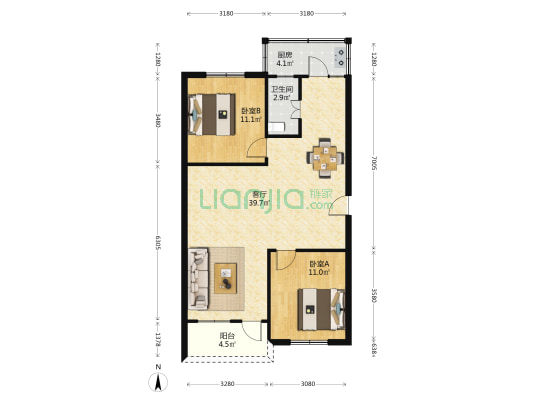 新华路27号 2室1厅1卫 87平方