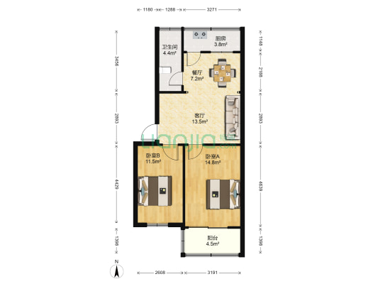 共青团路 2室2厅1卫 67平方