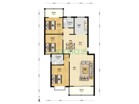 星兴佳园 3室2厅2卫 136平方