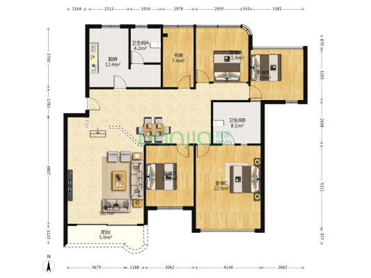 恩德公司宿舍 5室1厅2卫 179平方