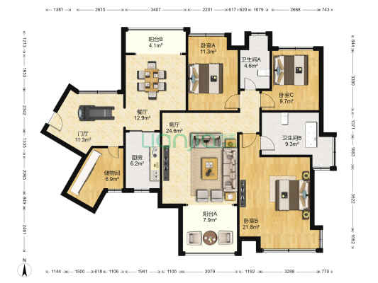 金珠园 3室2厅2卫 152平方