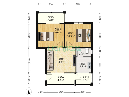 和谐小区 2室1厅1卫 58平方