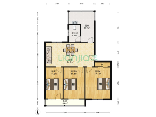 社保综合楼 3室1厅1卫 108平方
