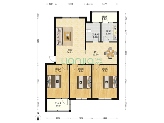 劳动局家属院 3室2厅1卫 116平方