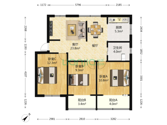 富星苑 3室1厅1卫 93平方