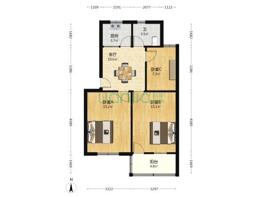 化工厂生活区 3室1厅1卫 73平方