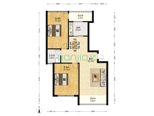 浙商财富公馆 2室1厅1卫 121平方