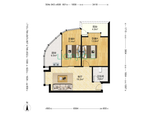星都苑 2室1厅1卫 54平方