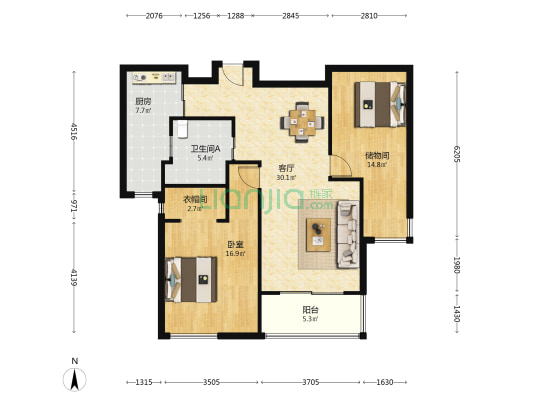 翡翠国际花苑 1室1厅1卫 102平方