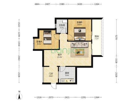 隆腾世纪朗域 2室1厅1卫 76平方