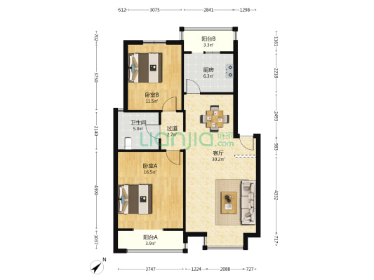 和贤佳苑 2室1厅1卫 91平方
