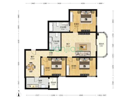 漪澜鑫筑 3室2厅2卫 138平方
