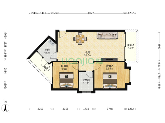 台达花园 2室1厅1卫 96平方