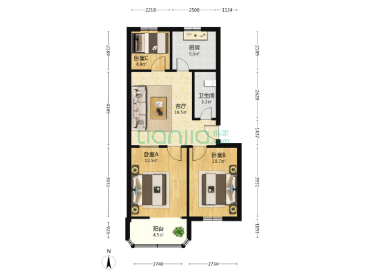 月湖花苑 3室1厅1卫 73平方