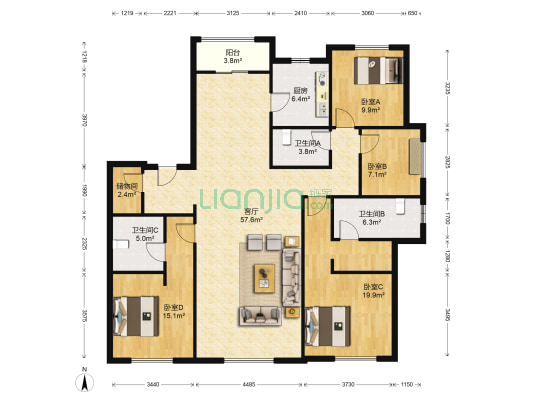 富力津门湖西子花园 4室1厅3卫 187平方