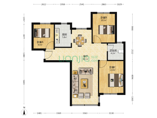 国瑞生态城名仕苑 3室1厅1卫 100平方