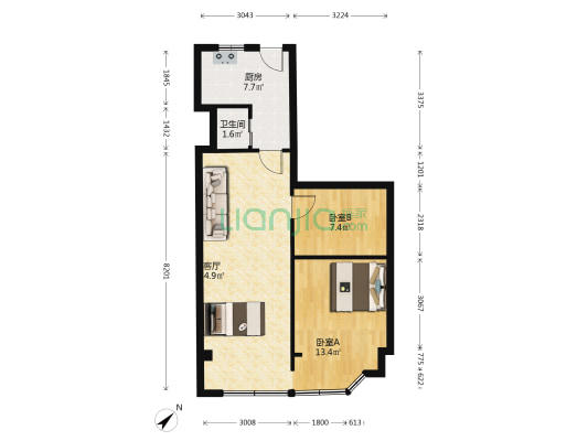 工行大楼职工公寓 2室1厅1卫 85平方