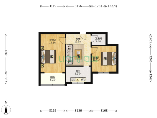文艺南路6号院 2室1厅1卫 61平方