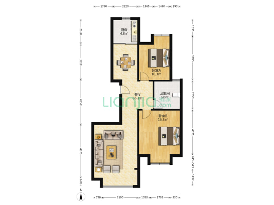 新乘北苑 2室1厅1卫 105平方