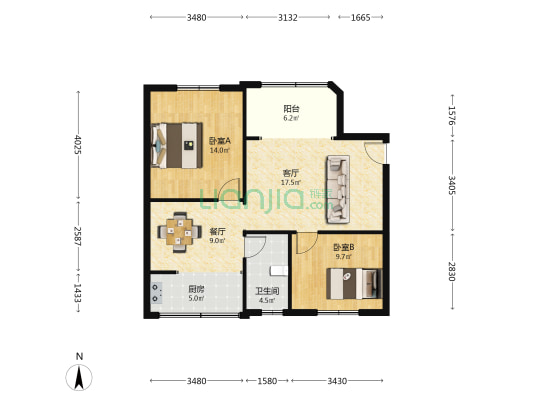 氮肥厂家属院 2室2厅1卫 86平方