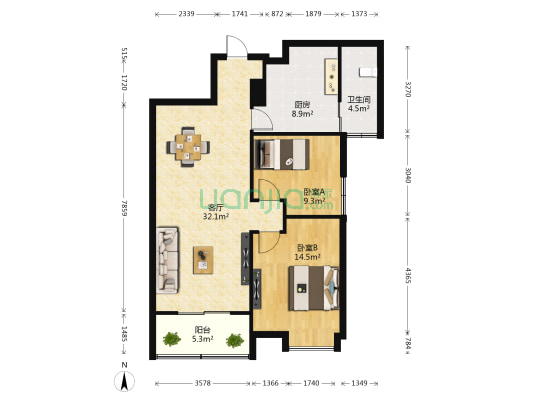 金涛国际花园 2室1厅1卫 99平方