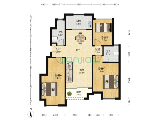 运河大公馆 3室1厅2卫 94平方